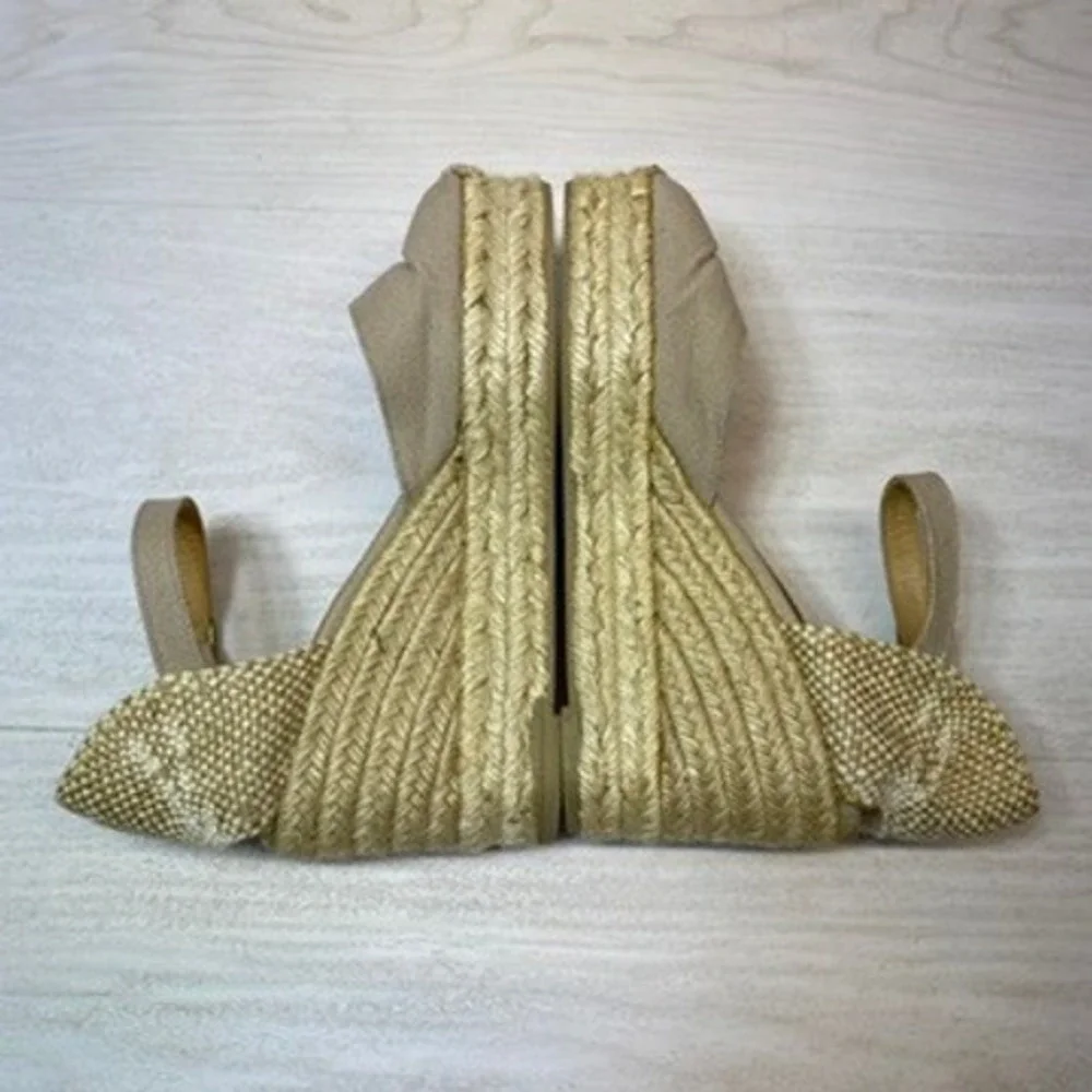 Castañer Women 6 36 Espadrille Wedge Sandal Ankle Strap Tan Canvas Jute Platform
